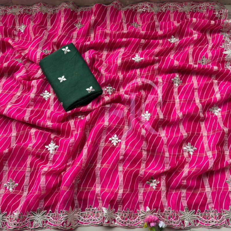Jk 397 Viscose Chokda Leheriya With Gotta Foil Work Saree